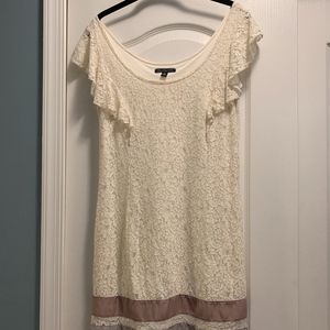 American Eagle Cream Lace Dress with Ribbon Trim